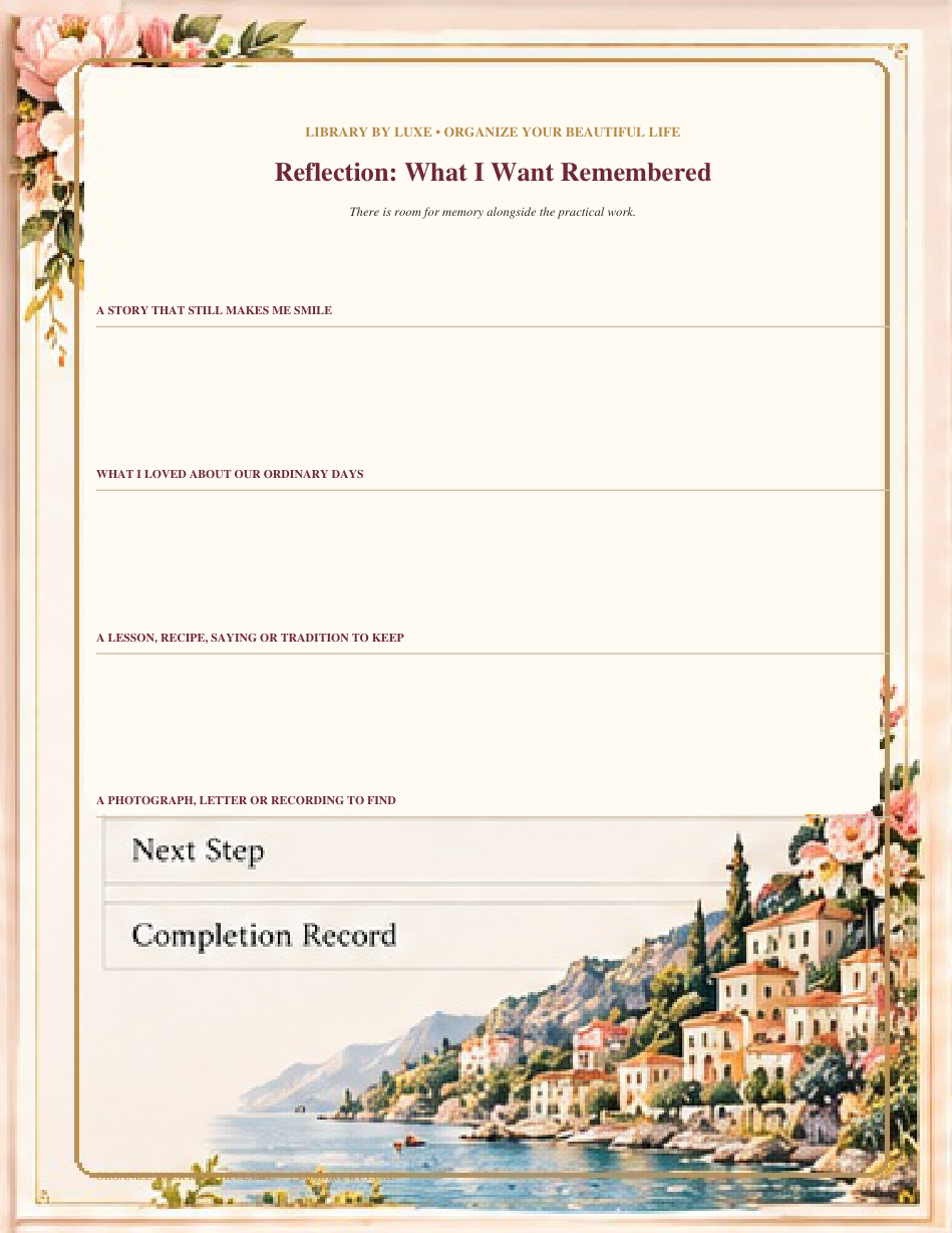 Organize Your Beautiful Life reflection and legacy section