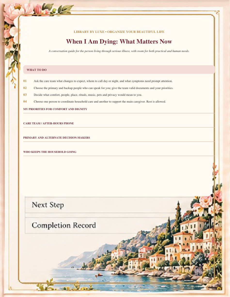 Organize Your Beautiful Life serious illness planning section